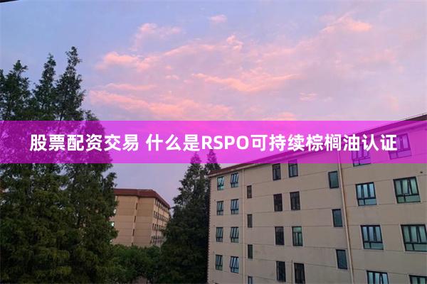 股票配资交易 什么是RSPO可持续棕榈油认证