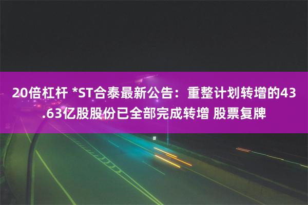 20倍杠杆 *ST合泰最新公告：重整计划转增的43.63亿股股份已全部完成转增 股票复牌